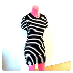 B & W Striped Short Sleeved Dress